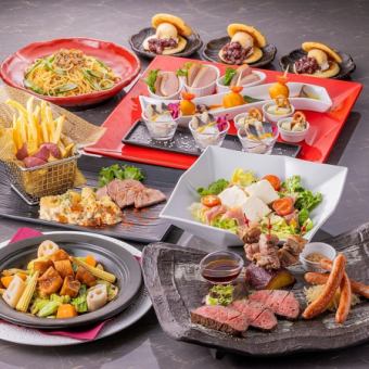 知多牛、みかわ豚、あいち鴨がメイン。デザート付「ともるコース」2時間飲み放題付き7500円