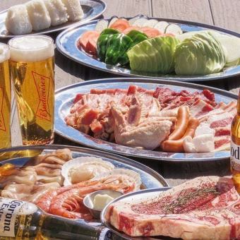 【120분 음료 무제한 포함】《로프트/테라스》『BBQ PLAN/T본&어패류 성부』6,500엔