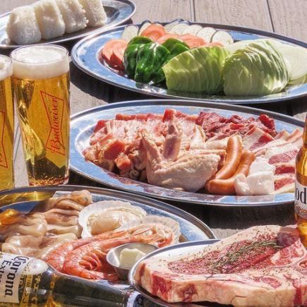 【120분 음료 무제한 포함】《로프트/테라스》『BBQ PLAN/T본&어패류 성부』6,500엔