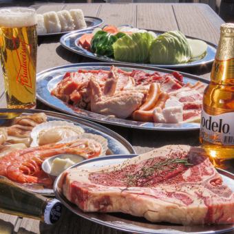 [T-bone & Seafood BBQ Plan (Type C)] 2 hours all-you-can-drink included 6,500 yen ◆ Terrace seats only *Limited to 4 or more people