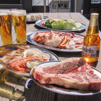 [T-bone & Seafood BBQ Plan (Type C)] 2 hours all-you-can-drink included 7,000 yen ◆Loft seats only *Limited to 4 or more people