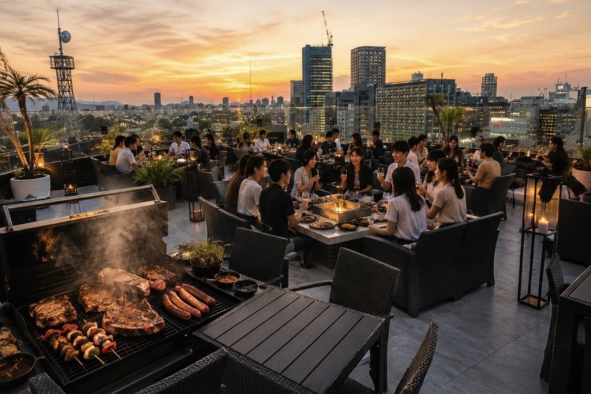 天神ど真ん中で唯一！ルーフトップで開放的にBBQ♪4,980円から！