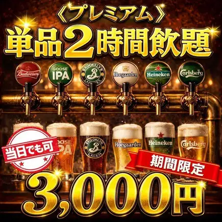 【淡季特惠！】2小时畅饮（不设最低消费），包含5种进口精酿啤酒：3000日元