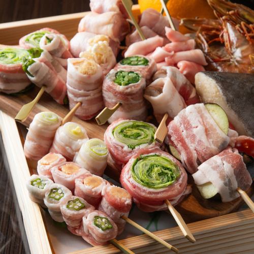 【新鮮】朝獲れ野菜をふんだんに使用した肉巻き「まいったおまかせ野菜肉巻きセット」1500円(税込)