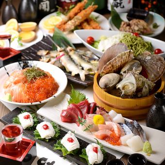5月～7月 含120分鐘無限暢飲 【豪華套餐】鮪魚生魚片5種、鮭魚子壽司等9種壽司等 5,000日元
