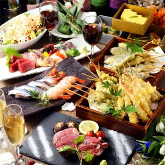 May to July: 120 minutes all-you-can-drink included [Luxury Course] 9 dishes including bluefin tuna, charcoal-grilled premium beef, tempura, etc., 6,000 yen