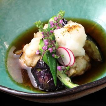 Deep-fried conger eel and water eggplant