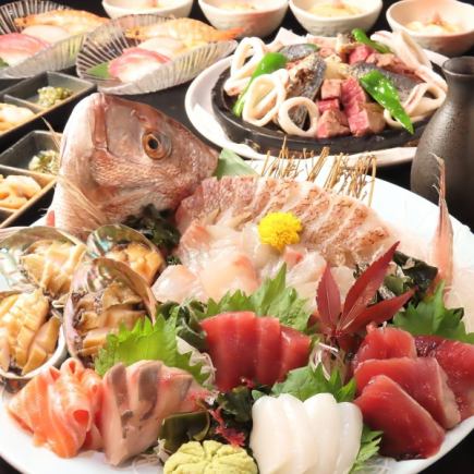 小奢華【鯛魚、鮑魚、菲力牛排9道菜宴會套餐】7,000日圓+90分鐘無限暢飲