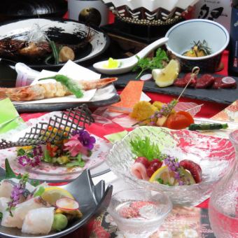 【附2小时无限畅饮】牡丹套餐9道菜品合计6,000日元享受特选生鱼片5种拼盘和红鲷鱼涮锅