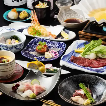 【郷土料理コース8,000円】馬肉しゃぶ鍋・馬刺し4種・本まぐろ刺身・車海老天《2時間飲放題付》