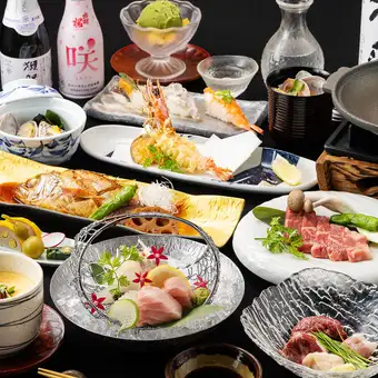【魚粋】本まぐろ入刺身5種・あか牛ステーキ・のどぐろ煮付・特上霜降馬刺し《2時間飲み放題付》