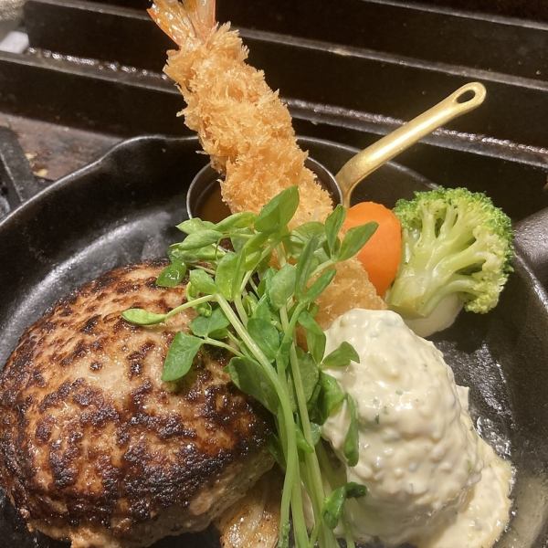 ≪当店人気☆和牛コンビ海老フライ税込1628円から≫欲張りランチはこれで決まり！ジューシーハンバーグを