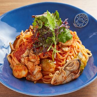 牡蠣のトマトソーススパゲッティーニ 又は リゾット