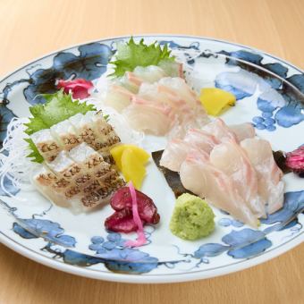真鯛造り・炙り・昆布〆 三種盛り
