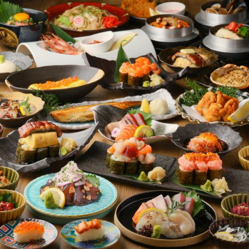 海鮮メニューが小皿で楽しめる【歓迎会、送別会◎】お造り、寿司など大人数宴会に♪