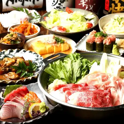 2h飲み放題、牛しゃぶしゃぶ+寿司も【忘年会◎】生ビール変更OK♪国産牛寿司しゃぶしゃぶコース
