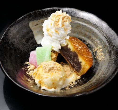 Imagawa-yaki and black honey soybean flour ice cream