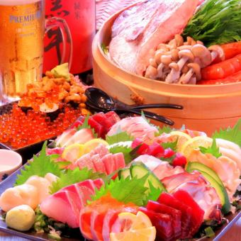 刺し盛り15種/うにいくらこぼれ寿司など8品＋120分飲み放題付き 6000円+税