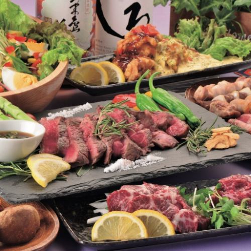 Yakitori, horse sashimi, steak