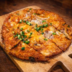 Pork kimchi and cheese pancake