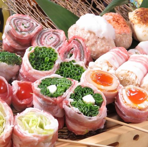 Carefully selected ingredients! Abundant charcoal-grilled vegetable roll skewers 1 275 yen (tax included) ~
