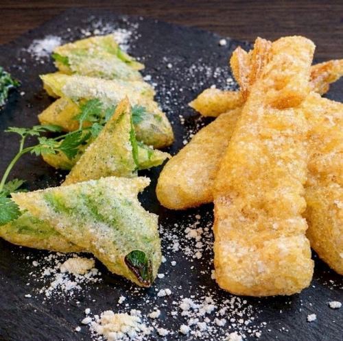 筍とスナップえんどうのフリット