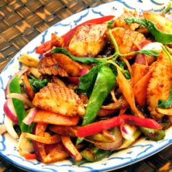 Fried squid with chili oil