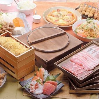 【附2小时无限畅饮】超值生鱼片和猪肉火锅9品套餐!附甜点☆5000日元