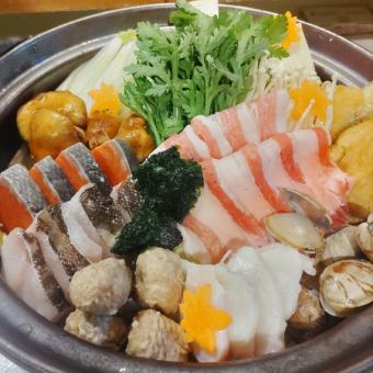 個室で鍋宴会◎【選べる鍋/伊達鶏/エゴマ豚/刺身3点/目光揚全11品】2H飲放付6000⇒5000円税込