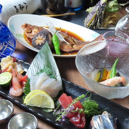 お料理8品、地酒5種含む2h飲み放題付きコース6000円