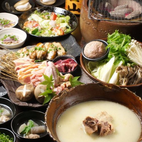 [各種宴會用] 2小時無限暢飲，共6道菜，“炭火燒烤和博多水瀧半&半套餐” 4,500日元