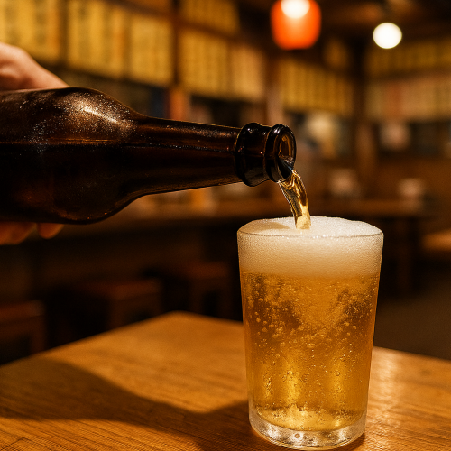赤字覚悟の大特価!キンキンに冷えた中瓶ビールが299円(税込329円)8種類ご用意◎グラスももちろん冷えてます