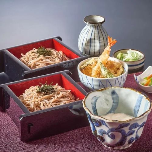 Tororo soup zaru soba (two-tiered) and tempura mini donburi set