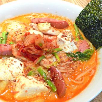 Chicken breast, kimchi and tofu jjigae soup pasta