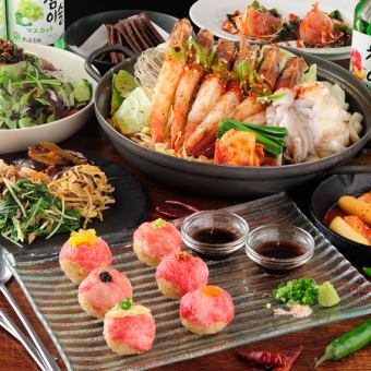 [All-you-can-drink course] 7 dishes including temari sushi and nakgobse made with high-quality Japanese black beef for 4,480 yen (tax included)