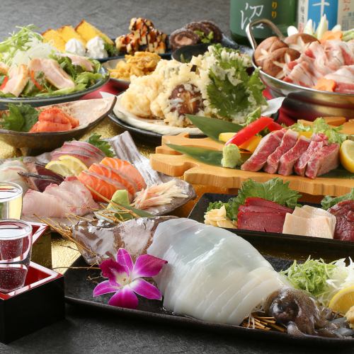 ご宴会や会社の飲み会に◇朝締めイカ姿造りや牛ハラミ炉端焼き、九州名物満載！九州プチ旅行コース5,000円