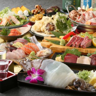 ご宴会や会社の飲み会に◇朝締めイカ姿造りや牛ハラミ炉端焼き、九州名物満載！九州プチ旅行コース5,000円