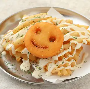 Waffle fries (butter soy sauce, consommé, chili)