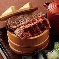 Specially selected Japanese black beef and eel on rice, Japanese beef with seasonal vegetables and fish "You"