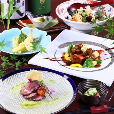 おこげ餡かけ&和牛の和風タリアータ【旬の宴彩コース】お料理のみ4200円