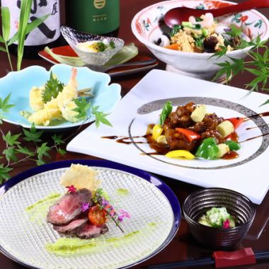 おこげ餡かけ&和牛の和風タリアータ【旬の宴彩コース】お料理のみ4200円