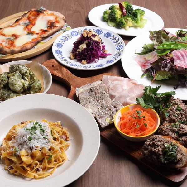 【2H飲み放題付き】自慢の手作り前菜7種とピンサ・ロマーナを堪能♪ぱすたコース⇒5500円(税込)