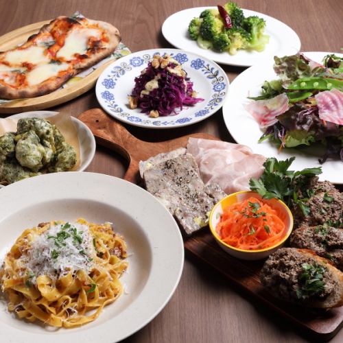 【2H飲み放題付き】自慢の手作り前菜7種とピンサ・ロマーナを堪能♪ぱすたコース⇒5500円(税込)