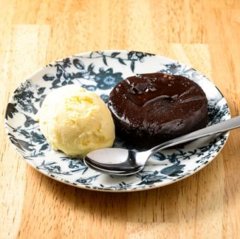 Chocolate fondant with vanilla ice cream