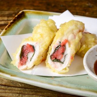 Fried Mikawa Chicken Fillet with Mentaiko and Shiso Leaf