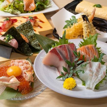 個室有●蟹いくらサーモン合戦・寿司ドック盛含む全11品＋120分飲み放題付5000円⇒4000円