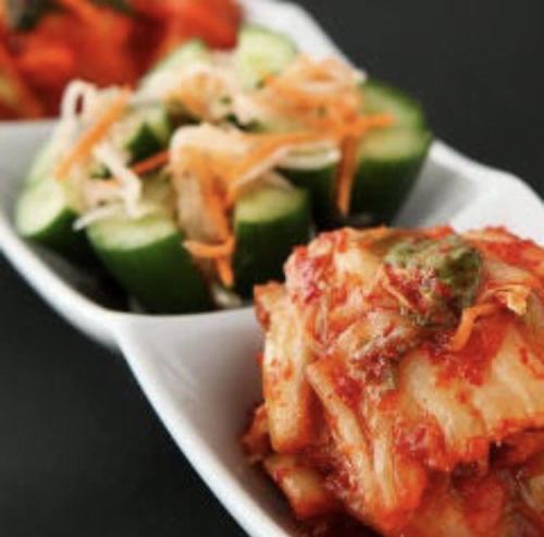 Three kinds of kimchi served