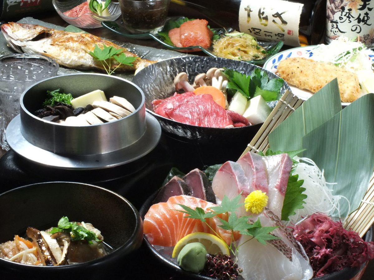 7,000日圓的套餐使用高級食材，並包含3小時的無限暢飲！