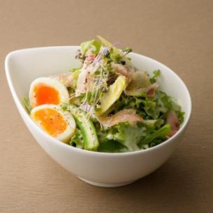 Caesar salad with prosciutto and soft-boiled egg