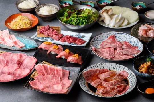 【焼きすき&肉寿司付き】A5和牛贅沢コース《全15品》+飲み放題120分付き 8,000⇒7,000円(税込)